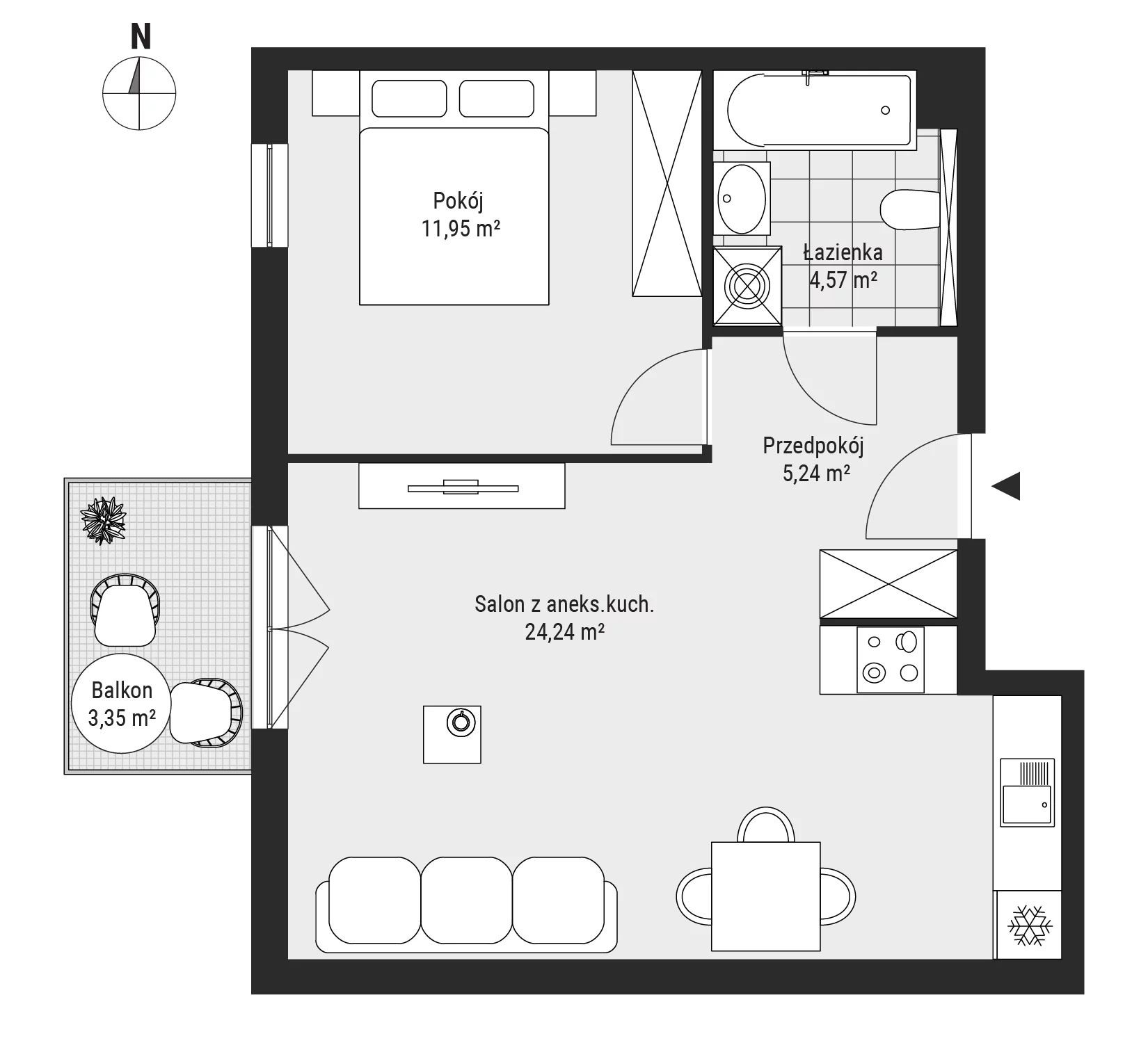 Mieszkanie 46,00 m², piętro 1, oferta nr mieszkanie A1.4, Enklawa Bukowa, Kraków, Podgórze, Rybitwy, ul. Tadeusza Śliwiaka