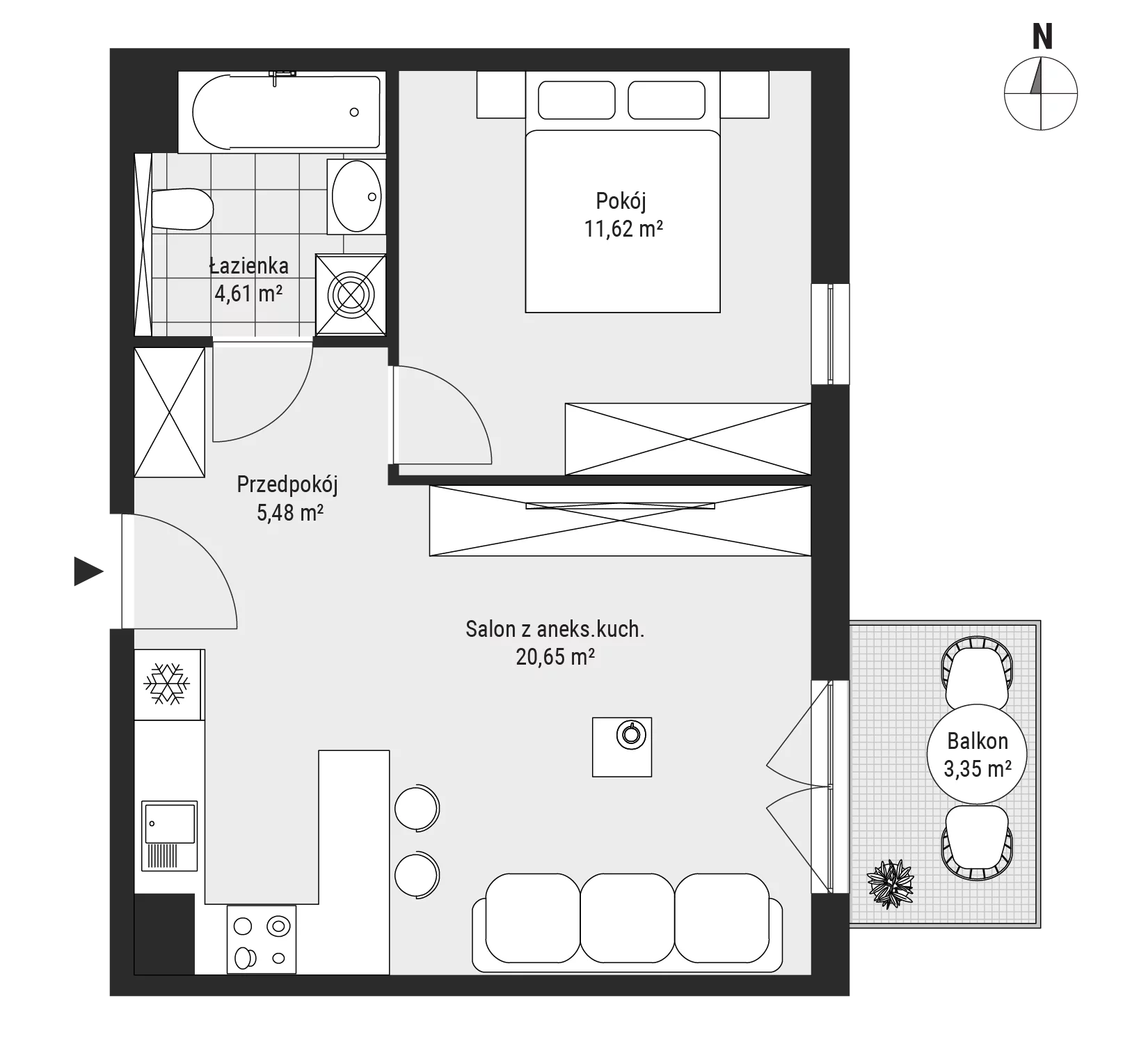 Mieszkanie 42,36 m², piętro 2, oferta nr mieszkanie A2.2, Enklawa Bukowa, Kraków, Podgórze, Rybitwy, ul. Tadeusza Śliwiaka