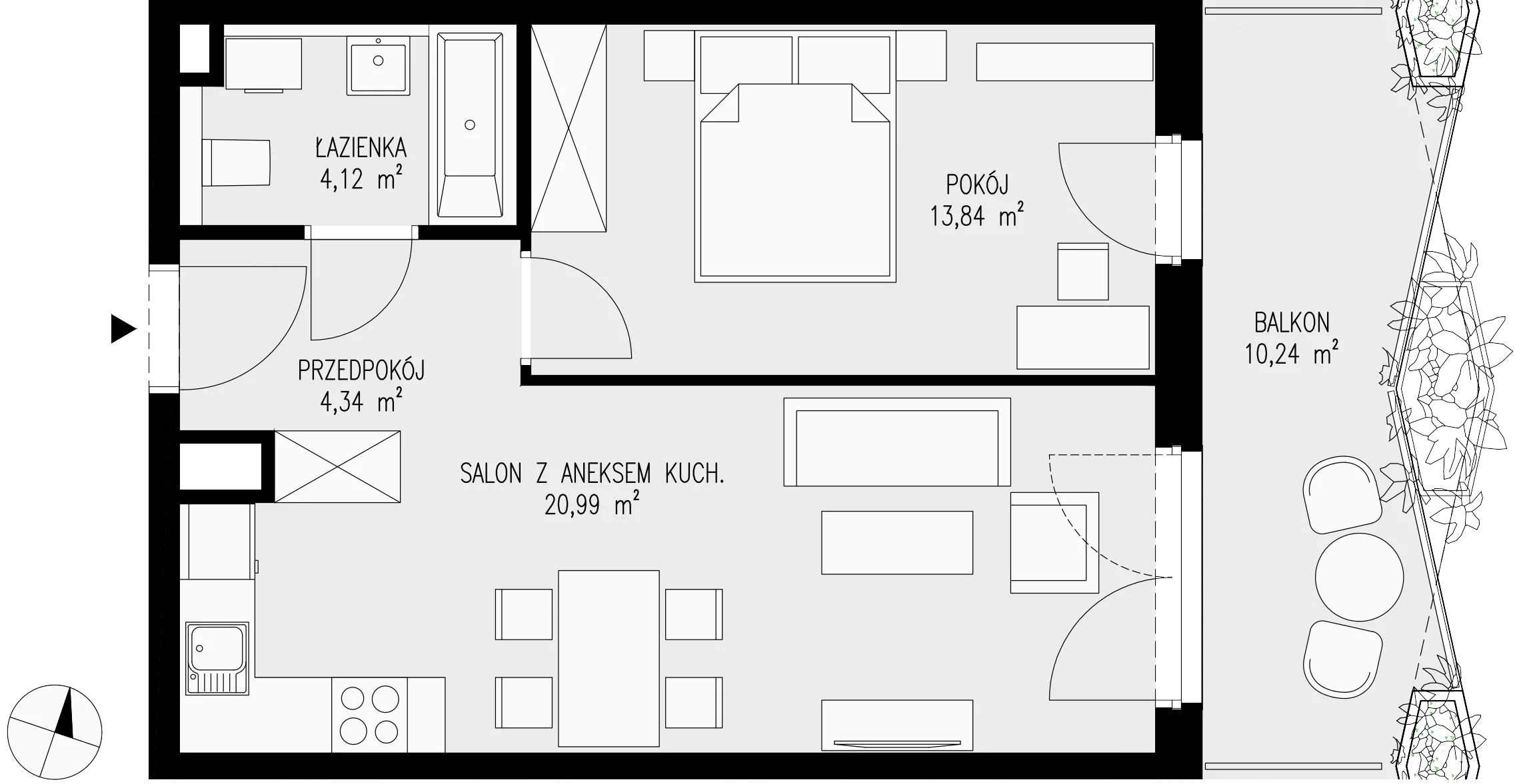 Mieszkanie 43,29 m², piętro 7, oferta nr 121, Semiramis, Katowice, Dąbrówka Mała, ul. Wiertnicza