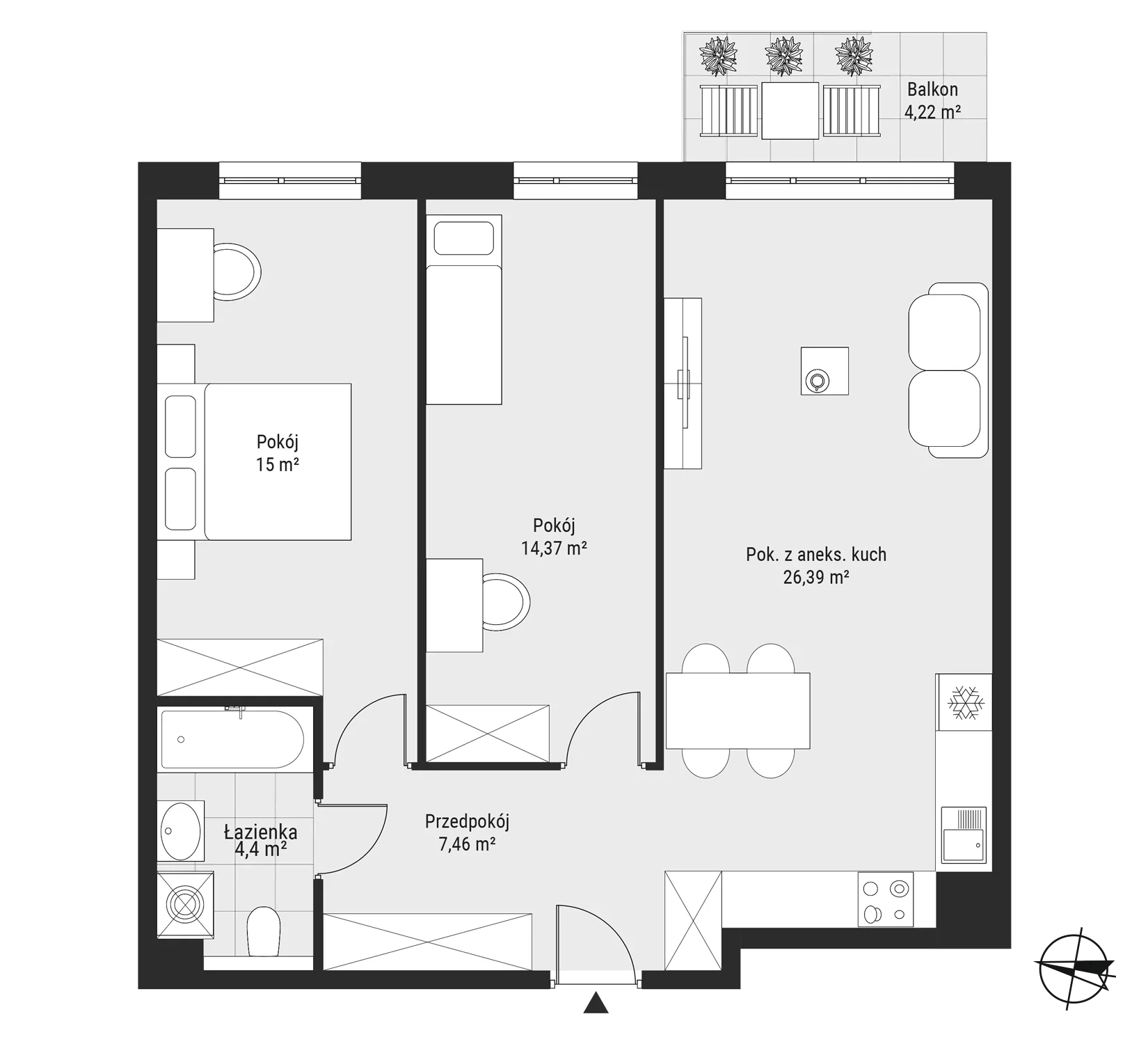 3 pokoje, mieszkanie 67,62 m², piętro 6, oferta nr mieszkanie 66, Bytkowska 3.0, Katowice, Wełnowiec-Józefowiec, ul. Bytkowska