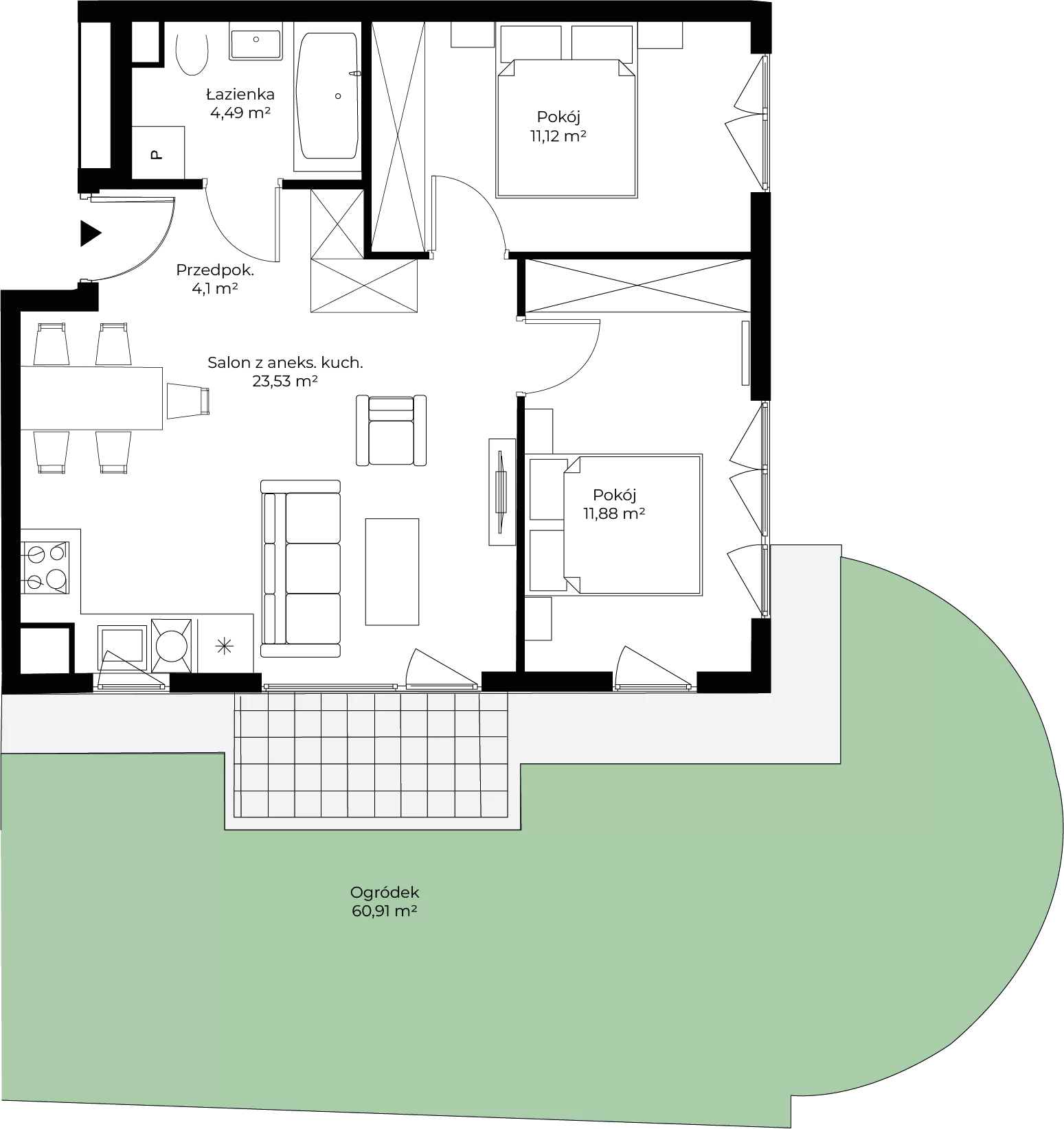 3 pokoje, mieszkanie 55,12 m², parter, oferta nr mieszkanie 113, Mikusińskiego 25, Katowice, Wełnowiec-Józefowiec, Wełnowiec, ul. Jana Mikusińskiego 25