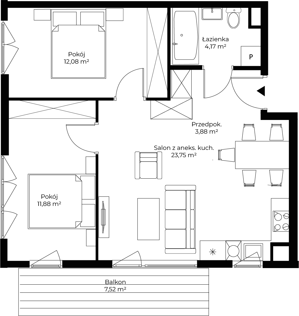 3 pokoje, mieszkanie 55,76 m², piętro 1, oferta nr mieszkanie 125, Mikusińskiego 25, Katowice, Wełnowiec-Józefowiec, Wełnowiec, ul. Jana Mikusińskiego 25