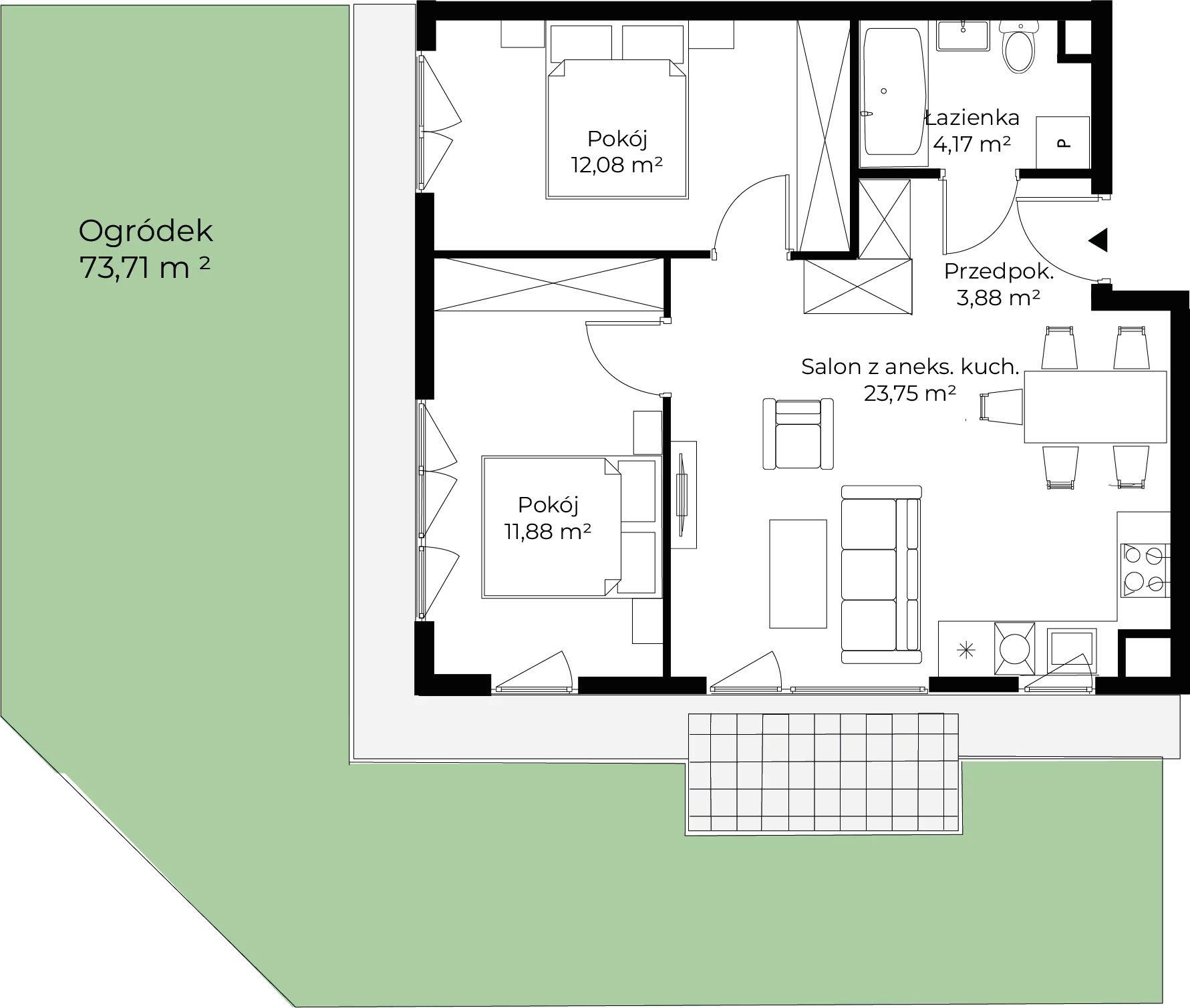 3 pokoje, mieszkanie 55,76 m², parter, oferta nr mieszkanie 72, Mikusińskiego 25, Katowice, Wełnowiec-Józefowiec, Wełnowiec, ul. Jana Mikusińskiego 25