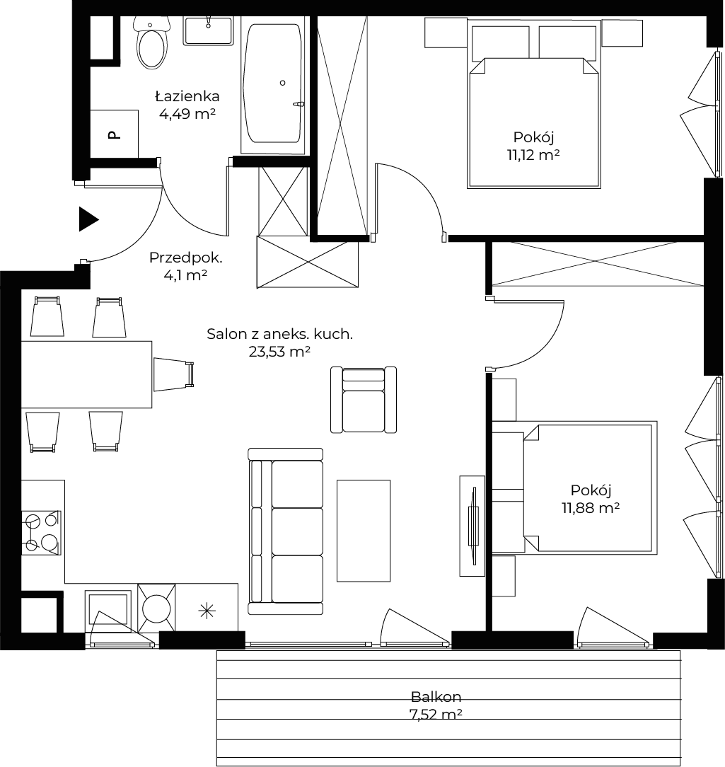3 pokoje, mieszkanie 55,12 m², parter, oferta nr mieszkanie 73, Mikusińskiego 25, Katowice, Wełnowiec-Józefowiec, Wełnowiec, ul. Jana Mikusińskiego 25