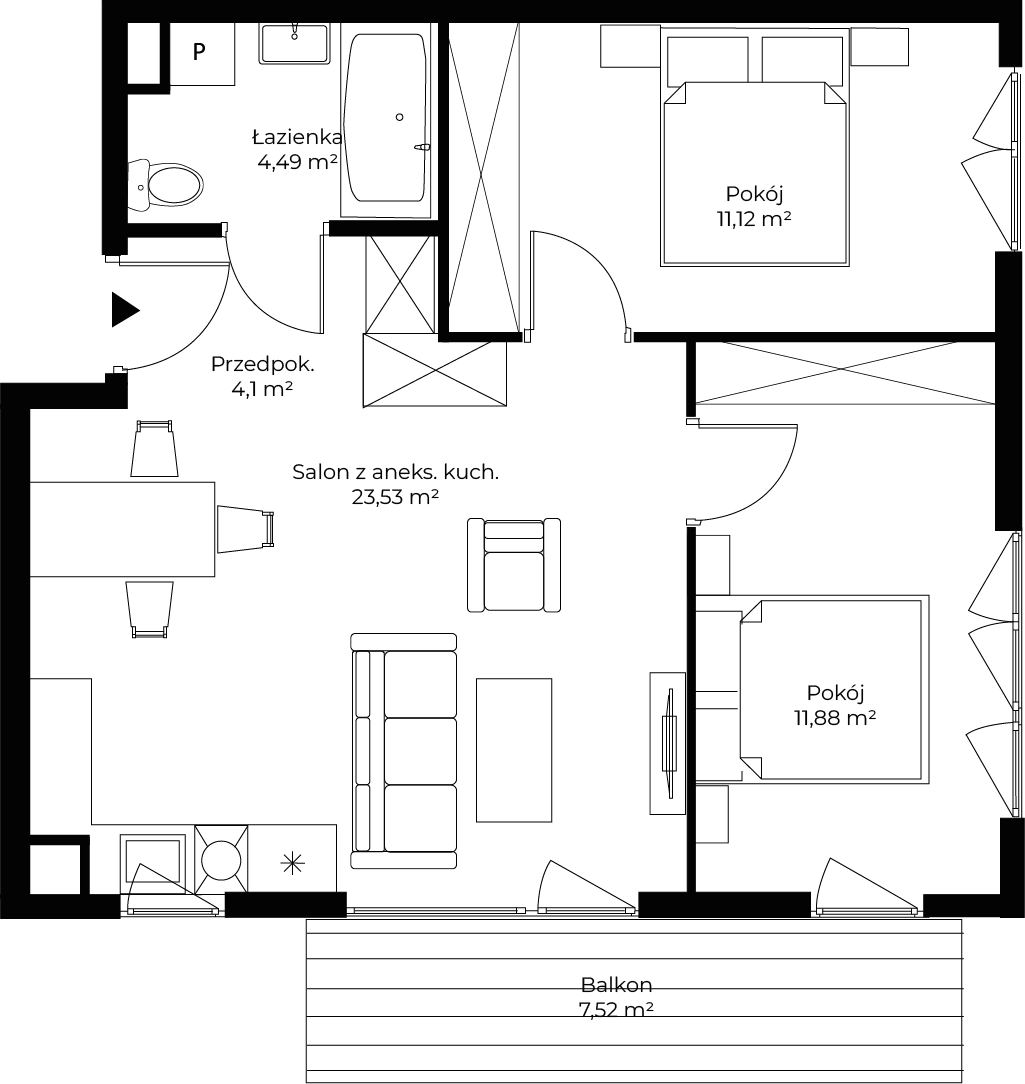 3 pokoje, mieszkanie 55,12 m², piętro 2, oferta nr mieszkanie 135, Mikusińskiego 25, Katowice, Wełnowiec-Józefowiec, Wełnowiec, ul. Jana Mikusińskiego 25