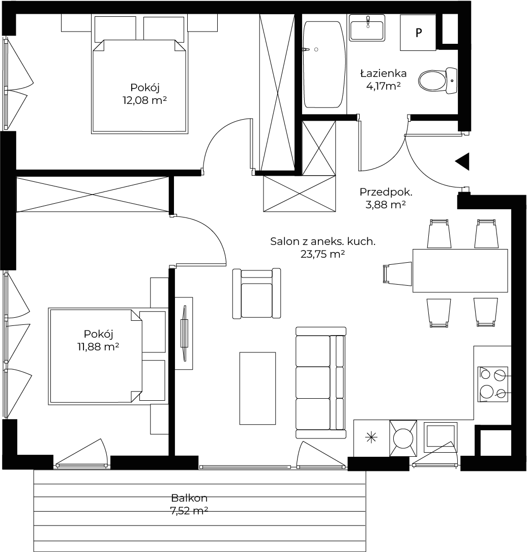 3 pokoje, mieszkanie 55,76 m², piętro 1, oferta nr mieszkanie 80, Mikusińskiego 25, Katowice, Wełnowiec-Józefowiec, Wełnowiec, ul. Jana Mikusińskiego 25