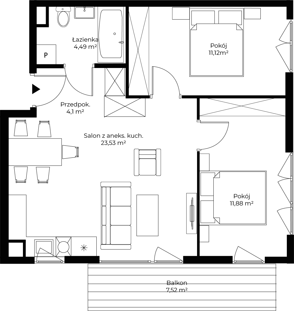 3 pokoje, mieszkanie 55,12 m², piętro 1, oferta nr mieszkanie 81, Mikusińskiego 25, Katowice, Wełnowiec-Józefowiec, Wełnowiec, ul. Jana Mikusińskiego 25