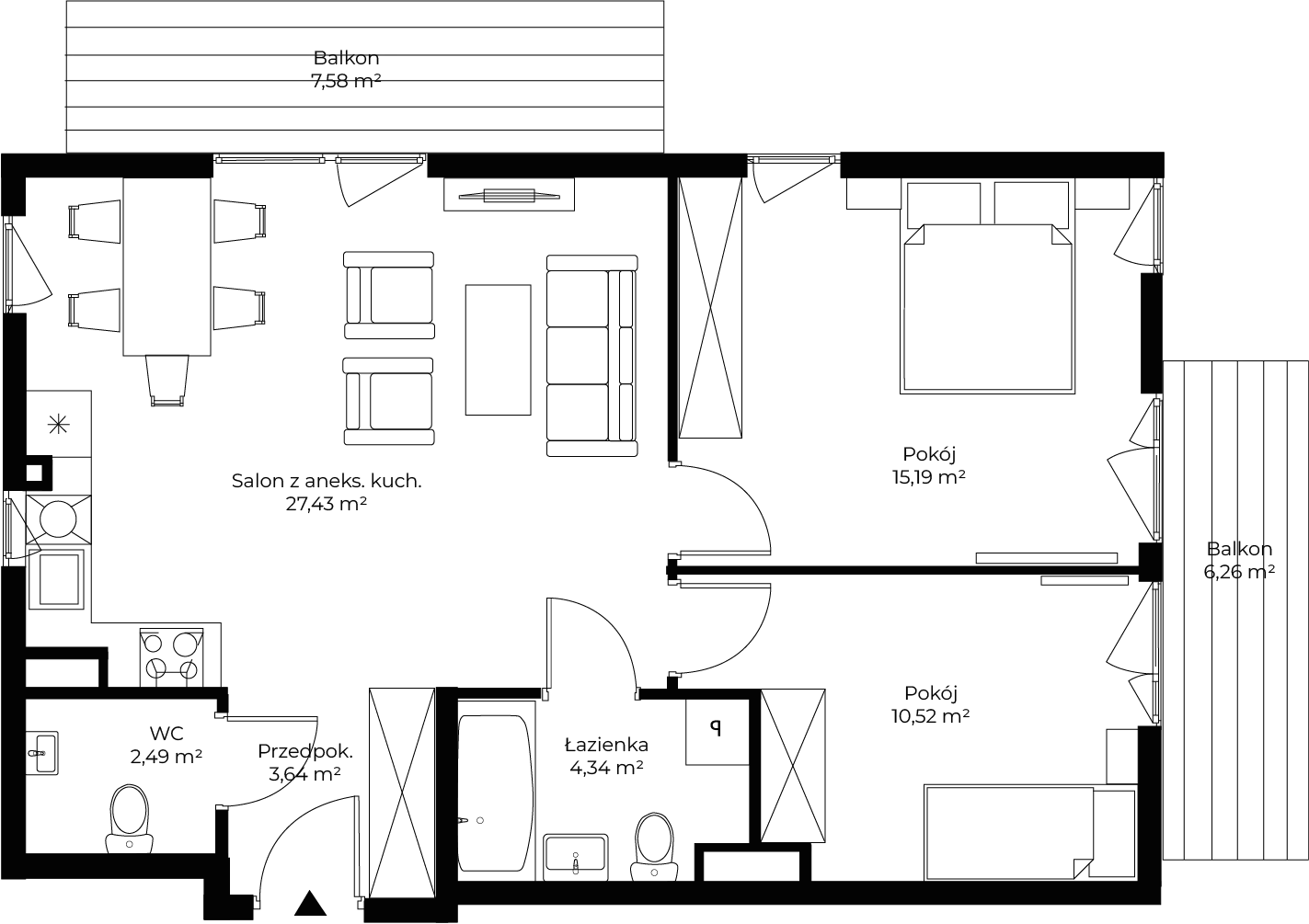 3 pokoje, mieszkanie 63,61 m², piętro 1, oferta nr mieszkanie 26, Mikusińskiego 25, Katowice, Wełnowiec-Józefowiec, Wełnowiec, ul. Jana Mikusińskiego 25