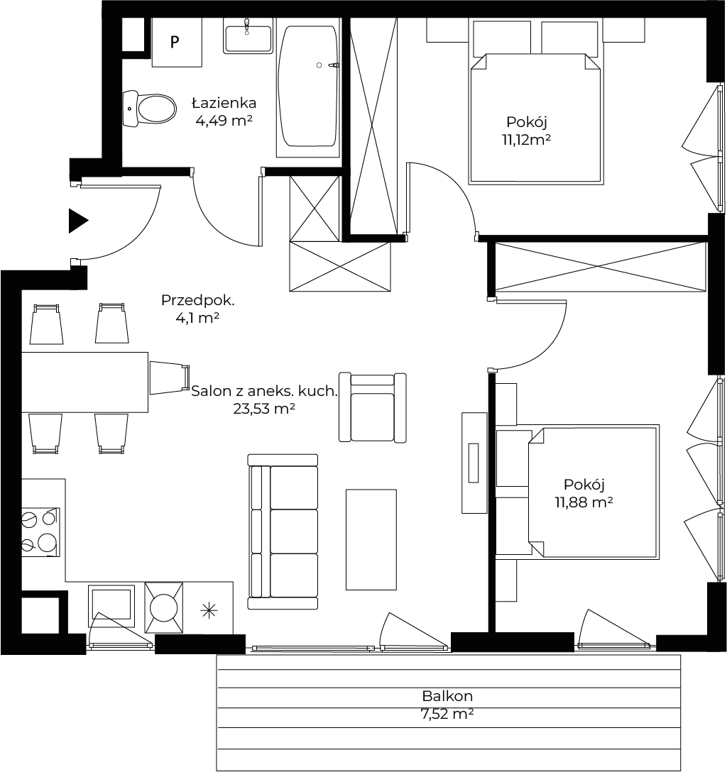3 pokoje, mieszkanie 55,12 m², piętro 2, oferta nr mieszkanie 89, Mikusińskiego 25, Katowice, Wełnowiec-Józefowiec, Wełnowiec, ul. Jana Mikusińskiego 25