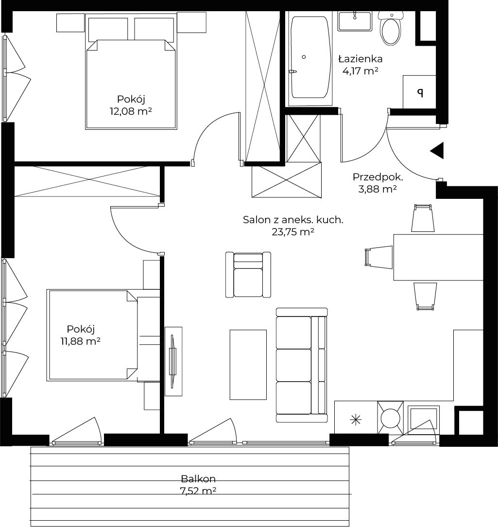 3 pokoje, mieszkanie 55,76 m², piętro 4, oferta nr mieszkanie 104, Mikusińskiego 25, Katowice, Wełnowiec-Józefowiec, Wełnowiec, ul. Jana Mikusińskiego 25