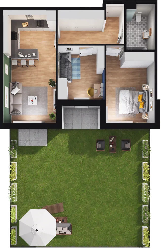 3 pokoje, mieszkanie 63,31 m², parter, oferta nr B.02, Nowa Namiarkowa, Będzin, ul. Namiarkowa 15D