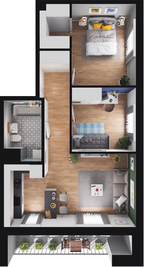 3 pokoje, mieszkanie 57,01 m², piętro 1, oferta nr B.08, Nowa Namiarkowa, Będzin, ul. Namiarkowa 15D