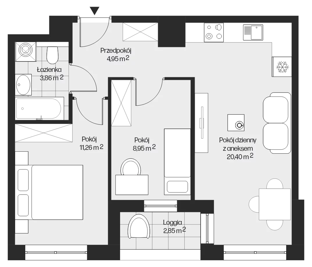 3 pokoje, mieszkanie 49,42 m², piętro 3, oferta nr mieszkanie G1-12, Piasta Park VI, Kraków, Mistrzejowice, Osiedle Piastów, Osiedle Piastów 63
