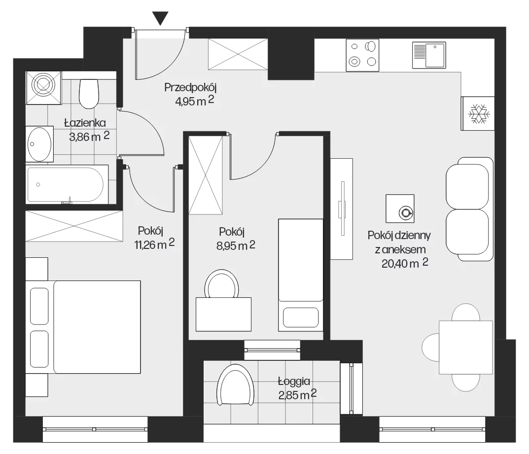 3 pokoje, mieszkanie 49,42 m², piętro 4, oferta nr mieszkanie G1-16, Piasta Park VI, Kraków, Mistrzejowice, Osiedle Piastów, Osiedle Piastów 63