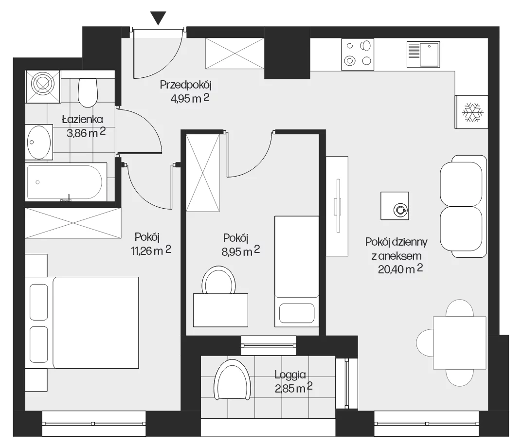 3 pokoje, mieszkanie 49,42 m², piętro 6, oferta nr mieszkanie G1-24, Piasta Park VI, Kraków, Mistrzejowice, Osiedle Piastów, Osiedle Piastów 63