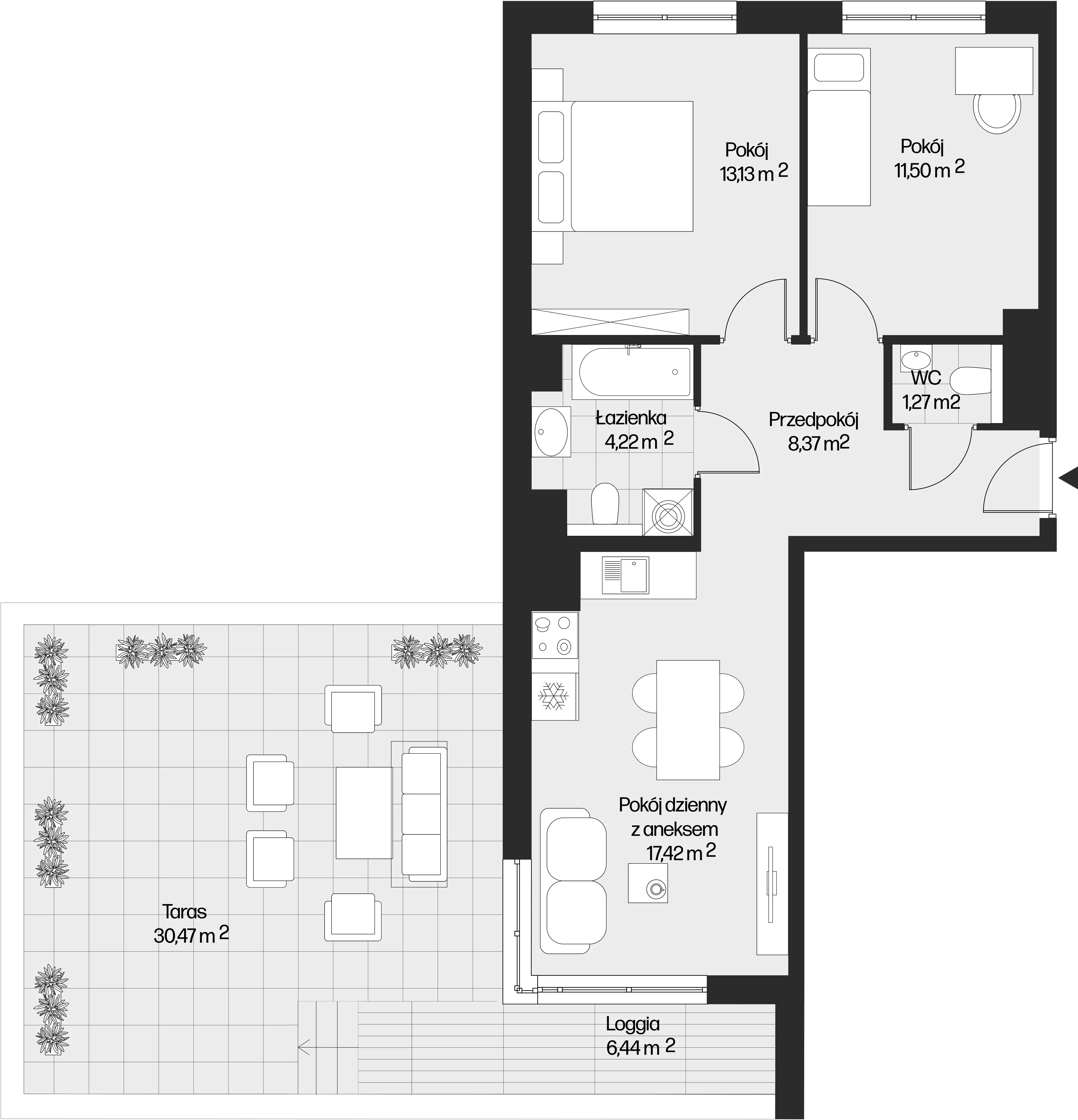 3 pokoje, mieszkanie 55,91 m², piętro 8, oferta nr mieszkanie G1-112, Piasta Park VI, Kraków, Mistrzejowice, Osiedle Piastów, Osiedle Piastów 63