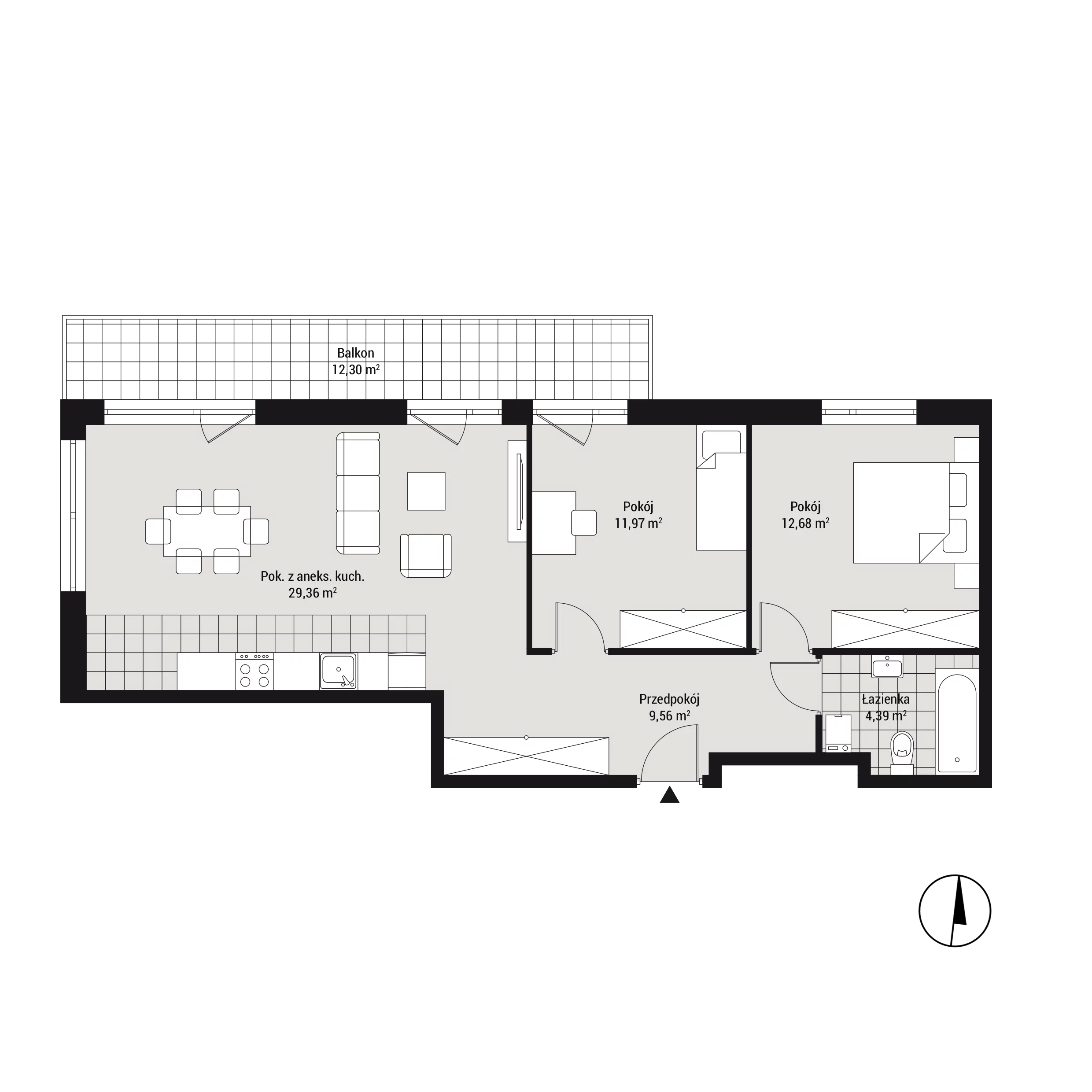 Mieszkanie 68,58 m², piętro 3, oferta nr mieszkanie A35, Na Koszutce, Katowice, Śródmieście, Koszutka, ul. Słoneczna 1