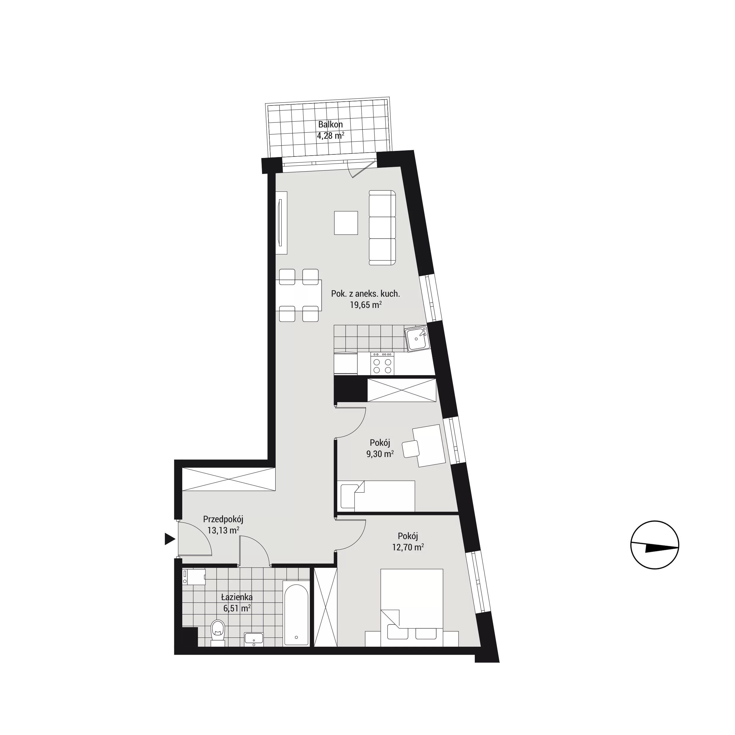 Mieszkanie 61,33 m², piętro 1, oferta nr mieszkanie C15, Na Koszutce, Katowice, Śródmieście, Koszutka, ul. Słoneczna 1