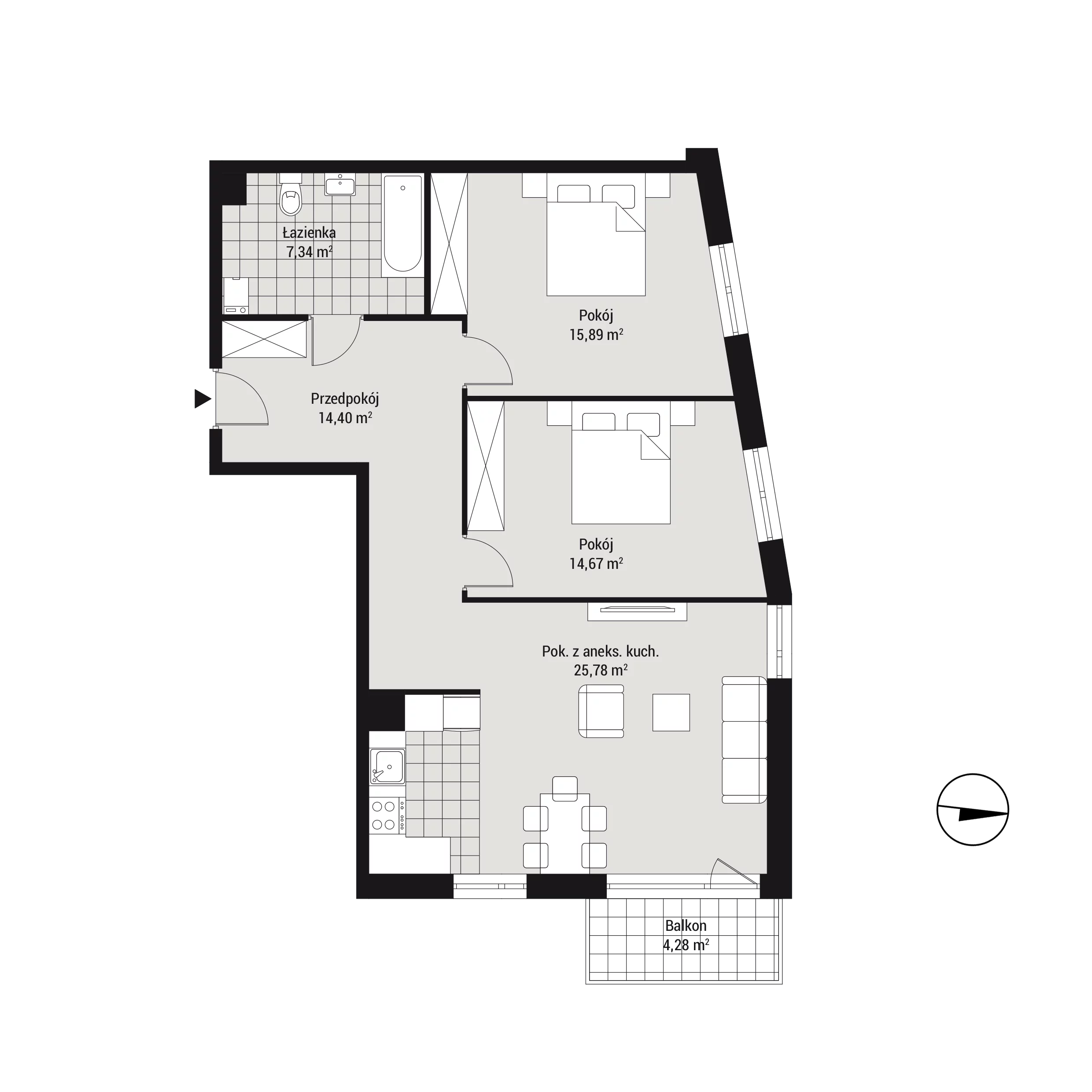 Mieszkanie 78,26 m², piętro 1, oferta nr mieszkanie C16, Na Koszutce, Katowice, Śródmieście, Koszutka, ul. Słoneczna 1