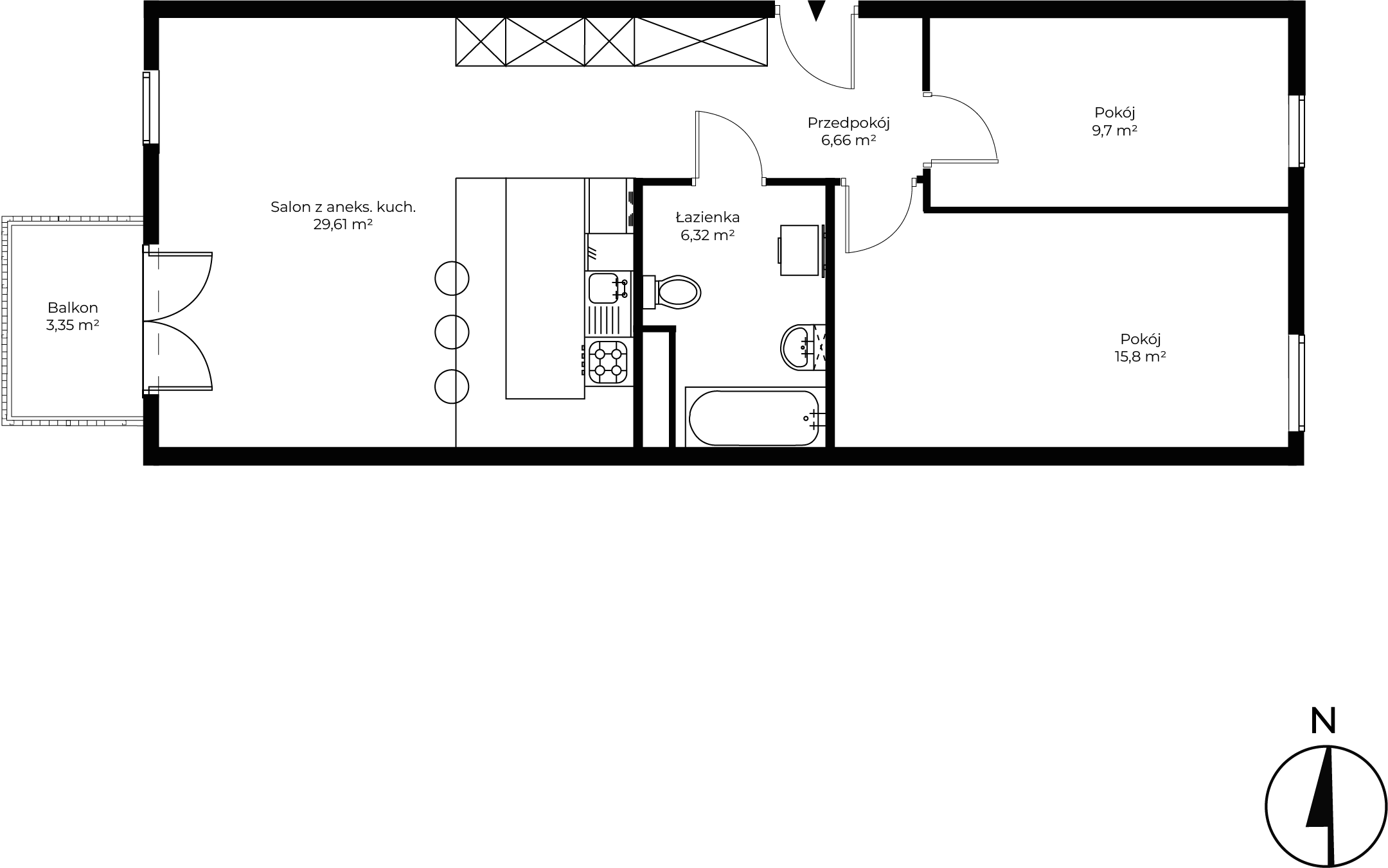 3 pokoje, mieszkanie 68,09 m², piętro 1, oferta nr B1.1, Enklawa Bukowa II, Kraków, Podgórze, Rybitwy, ul. Tadeusza Śliwiaka
