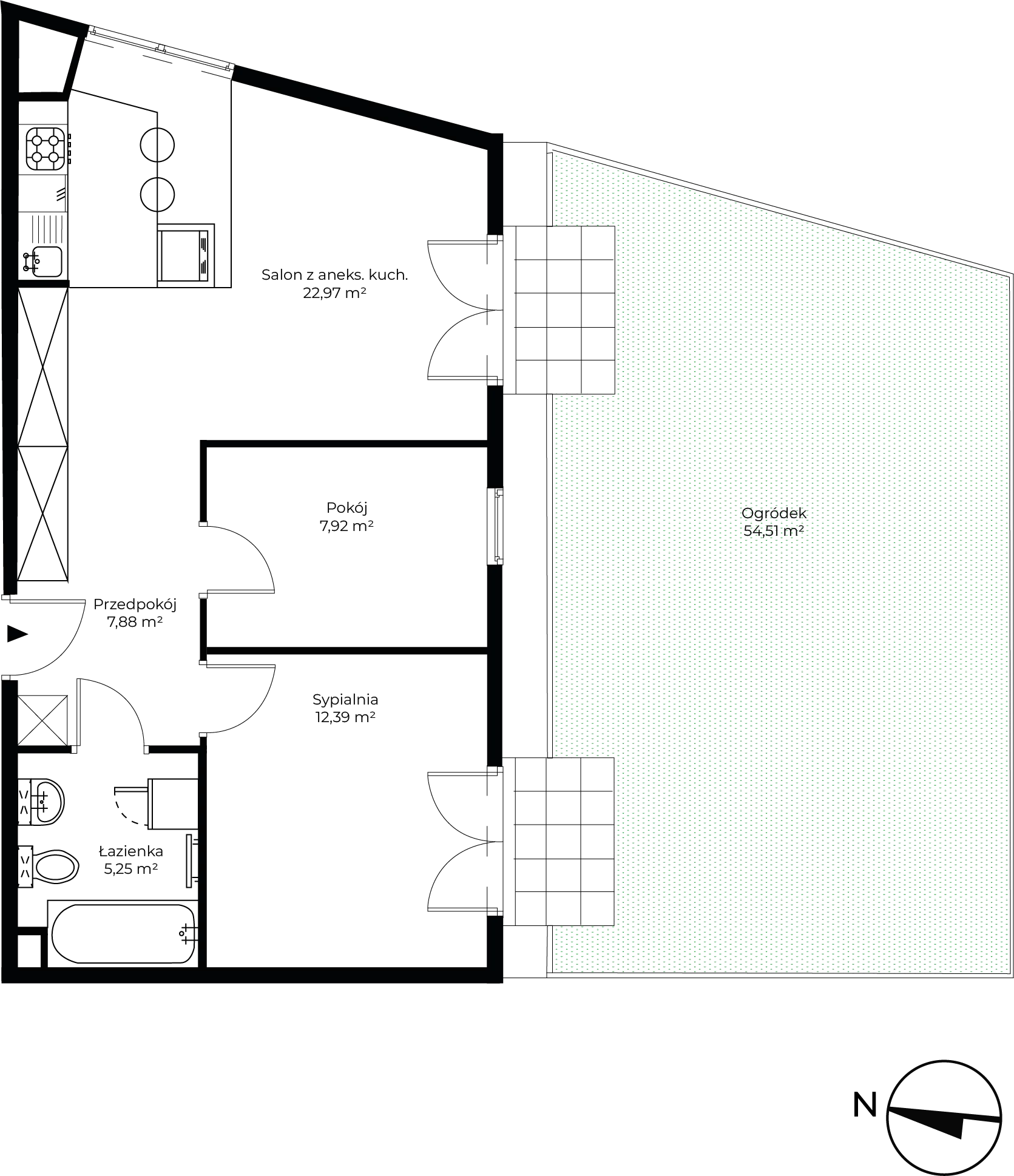 3 pokoje, mieszkanie 56,41 m², parter, oferta nr C0.11, Enklawa Bukowa II, Kraków, Podgórze, Rybitwy, ul. Tadeusza Śliwiaka