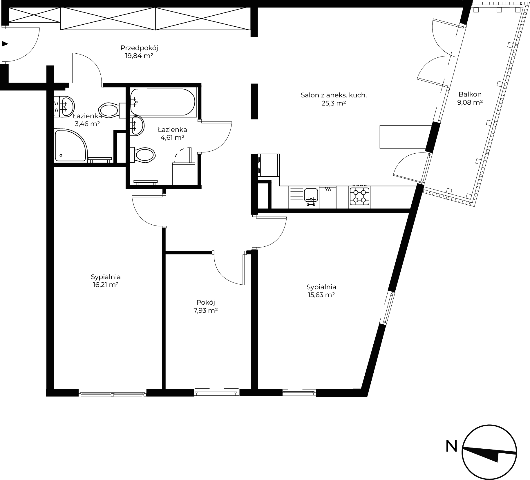 4 pokoje, mieszkanie 92,98 m², piętro 1, oferta nr C1.1, Enklawa Bukowa II, Kraków, Podgórze, Rybitwy, ul. Tadeusza Śliwiaka