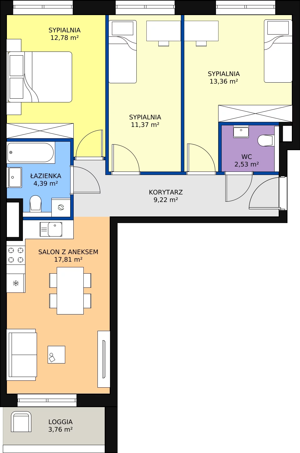 Nowe mieszkanie, 71,45 m², 4 pokoje, 6 piętro, oferta nr mieszkanie G1-54