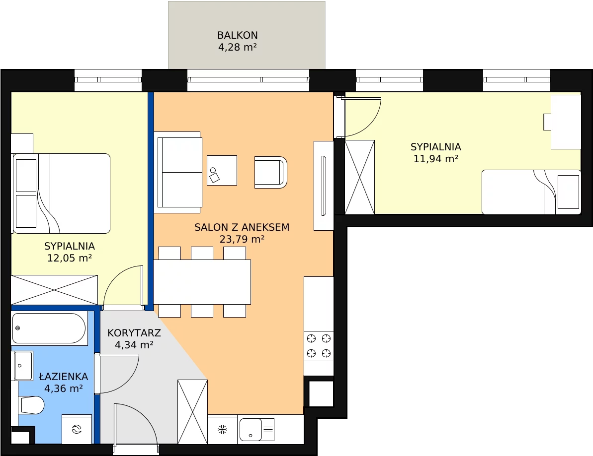 Zalety mieszkania 56.48 m², D47