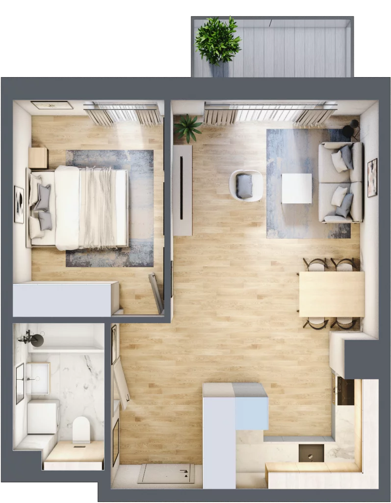2 pokoje, mieszkanie 45,48 m², piętro 3, oferta nr D46, Na Koszutce II, Katowice, Śródmieście, Koszutka, ul. Słoneczna 1