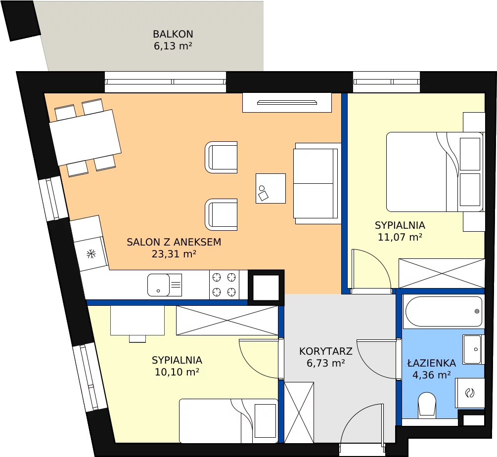 Zalety mieszkania 55.57 m², D45