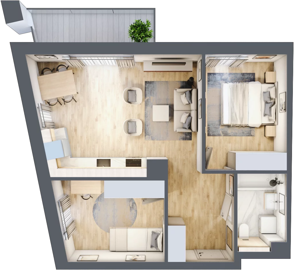 3 pokoje, mieszkanie 55,57 m², piętro 3, oferta nr D45, Na Koszutce II, Katowice, Śródmieście, Koszutka, ul. Słoneczna 1