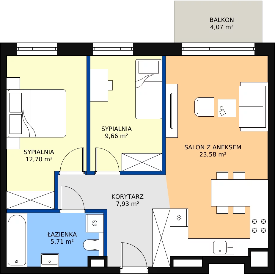 Zalety mieszkania 59.58 m², D36