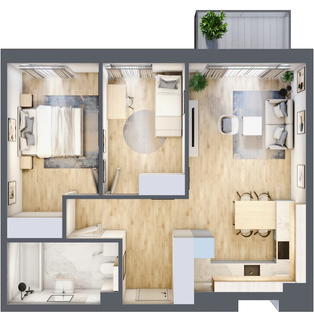 3 pokoje, mieszkanie 59,58 m², piętro 3, oferta nr D36, Na Koszutce II, Katowice, Śródmieście, Koszutka, ul. Słoneczna 1