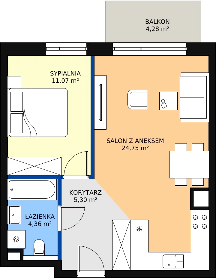 Zalety mieszkania 45.48 m², D34