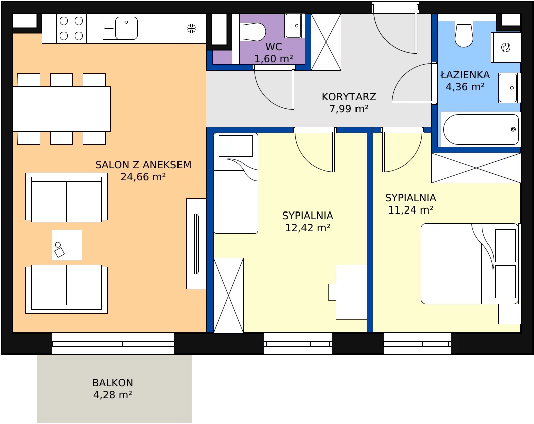 Zalety mieszkania 62.27 m², D29