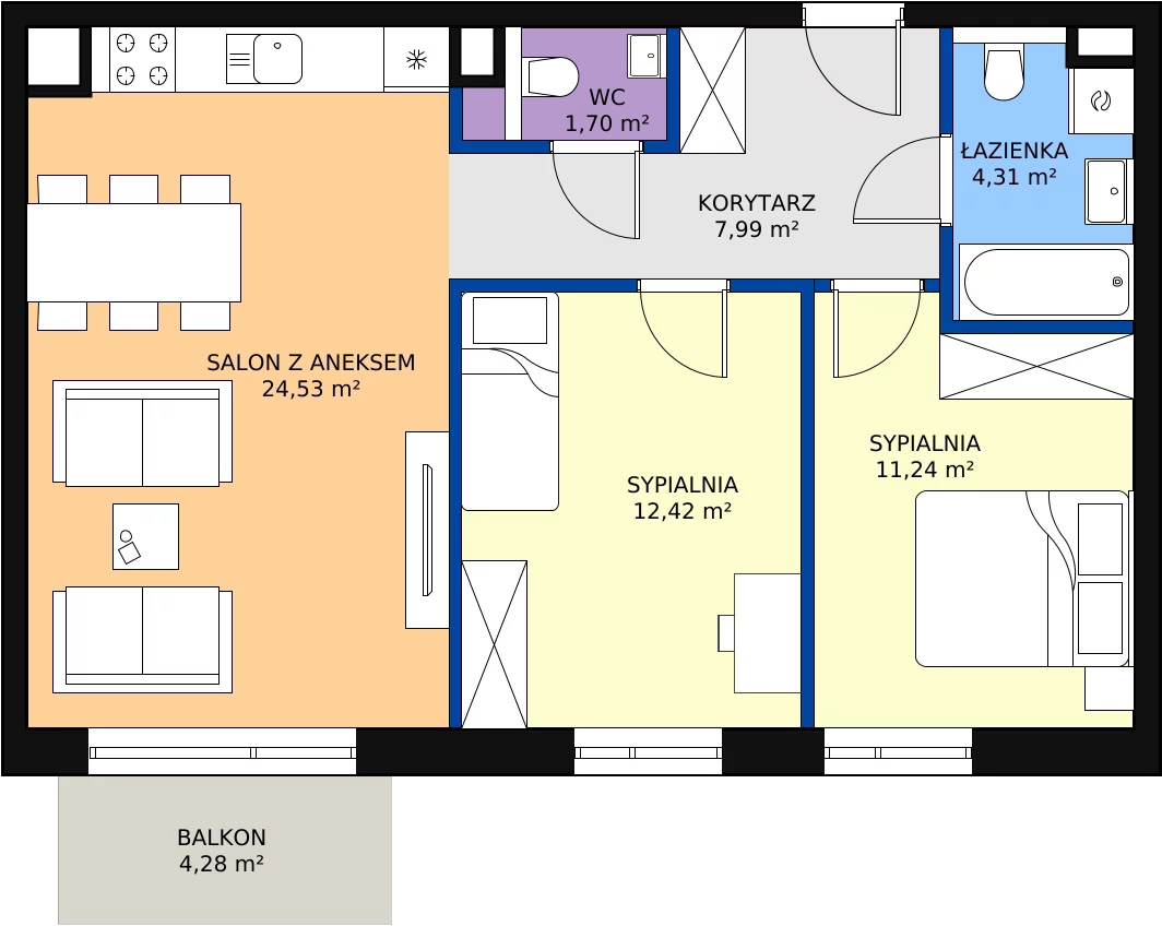 Zalety mieszkania 62.19 m², D28
