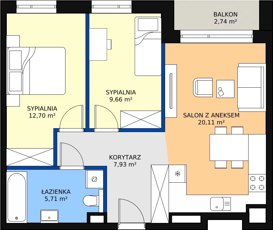 Zalety mieszkania 56.11 m², D24