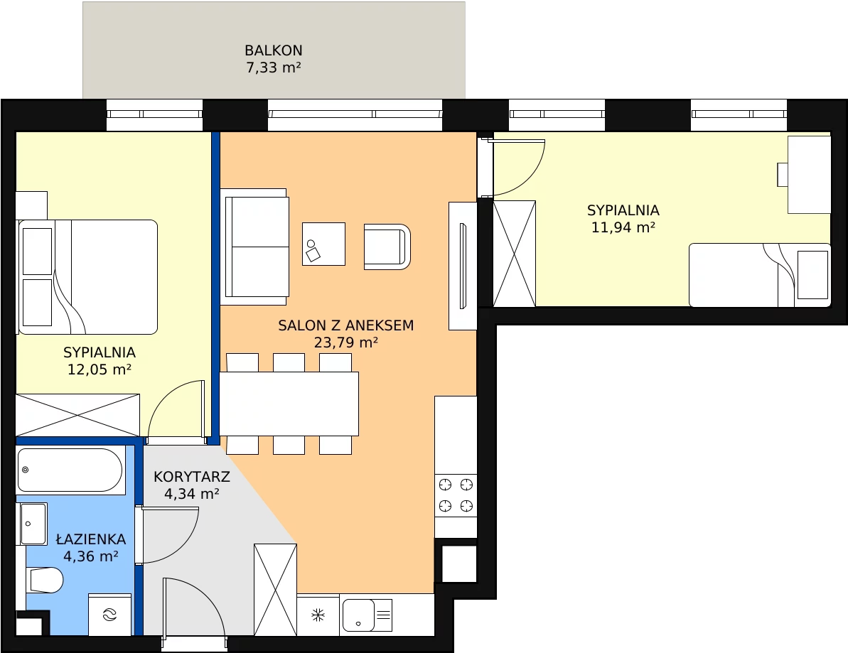 Zalety mieszkania 56.48 m², D23