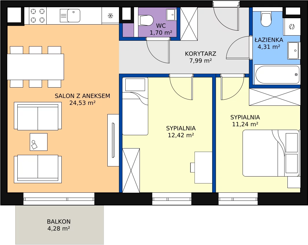 Zalety mieszkania 62.19 m², D16