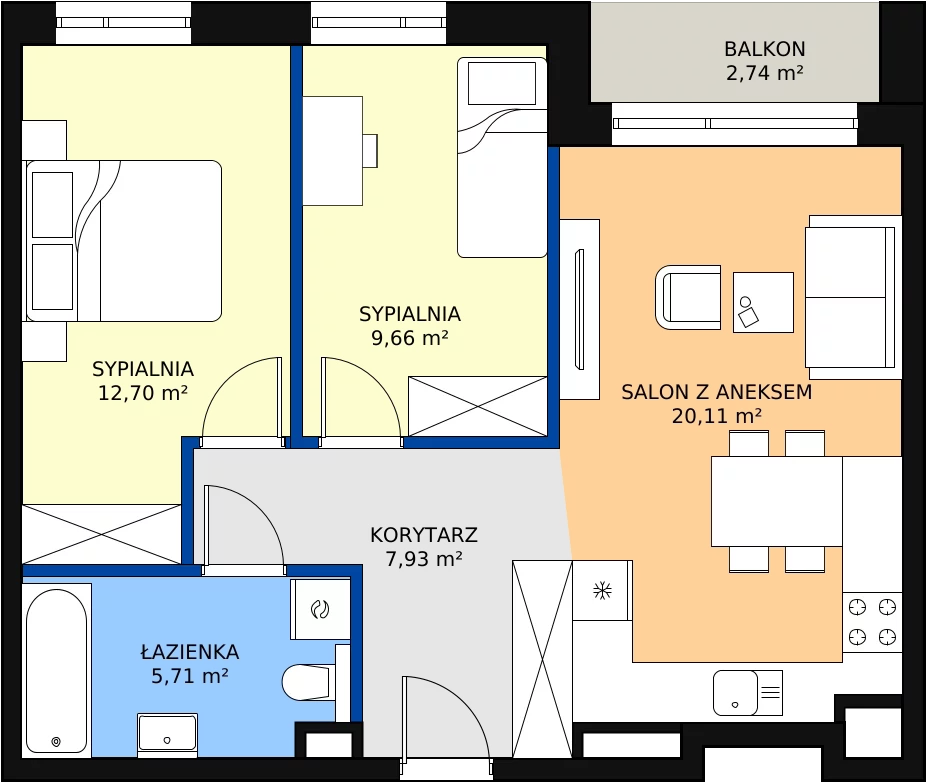 Zalety mieszkania 56.11 m², D12