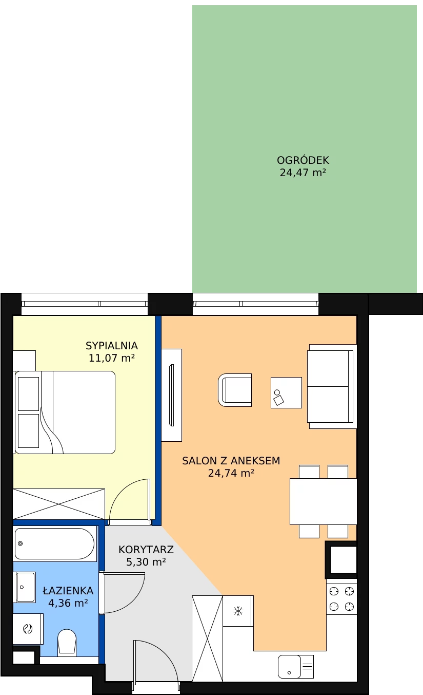 Zalety mieszkania 45.46 m², D11