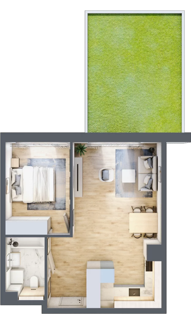 2 pokoje, mieszkanie 45,46 m², parter, oferta nr D11, Na Koszutce II, Katowice, Śródmieście, Koszutka, ul. Słoneczna 1