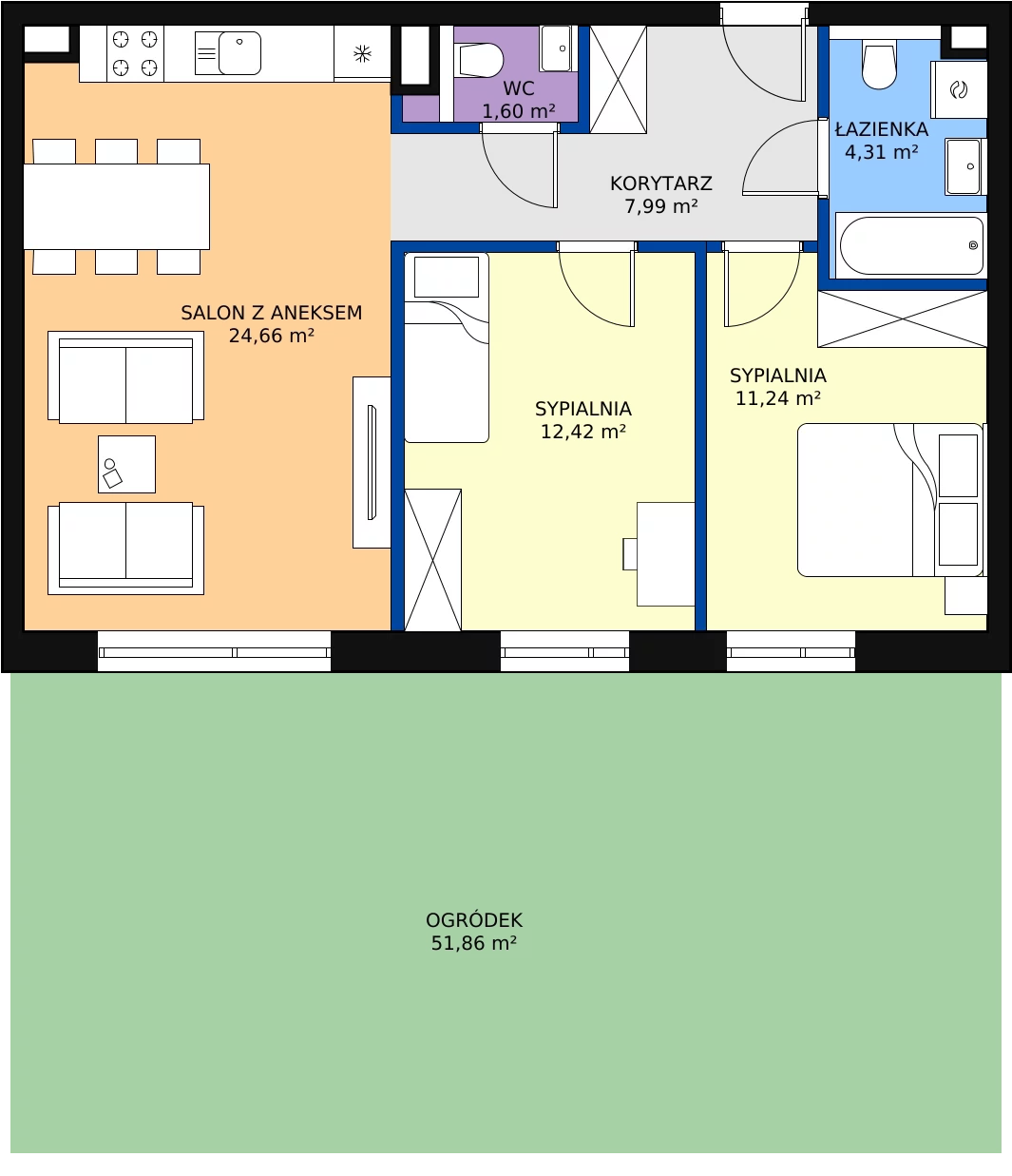 Zalety mieszkania 62.22 m², D06