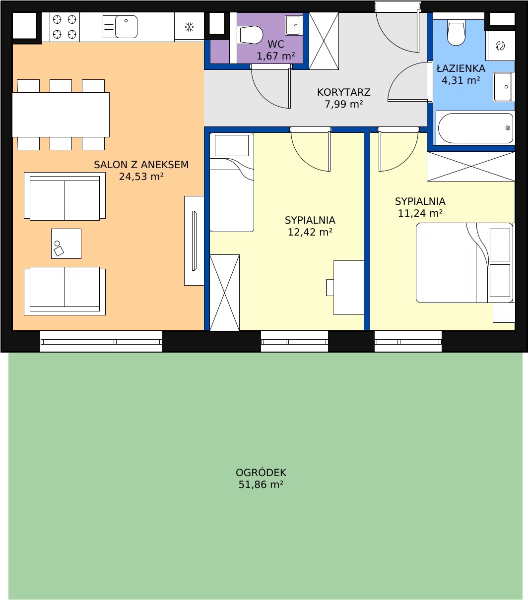 Zalety mieszkania 62.16 m², D05