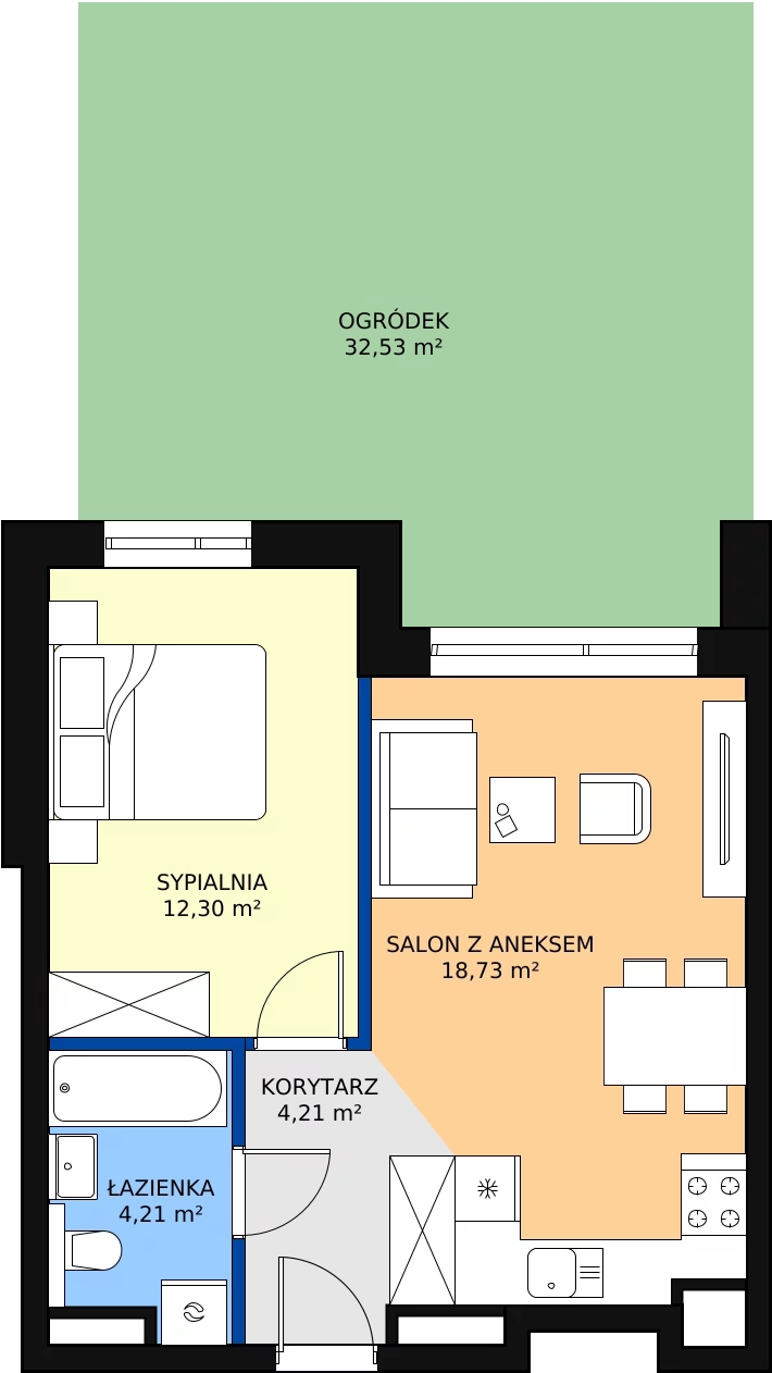 Zalety mieszkania 39.45 m², D01