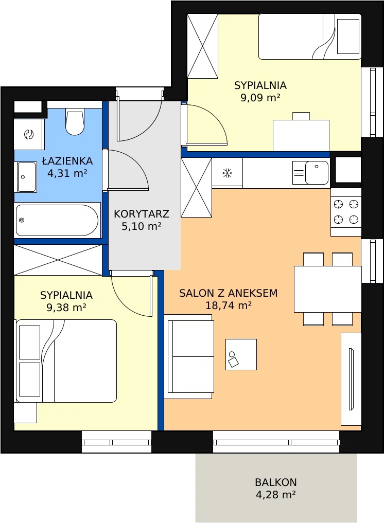 Zalety mieszkania 46.62 m², D15