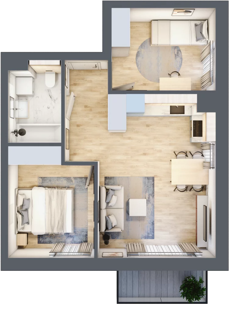 3 pokoje, mieszkanie 46,62 m², piętro 1, oferta nr D15, Na Koszutce II, Katowice, Śródmieście, Koszutka, ul. Słoneczna 1