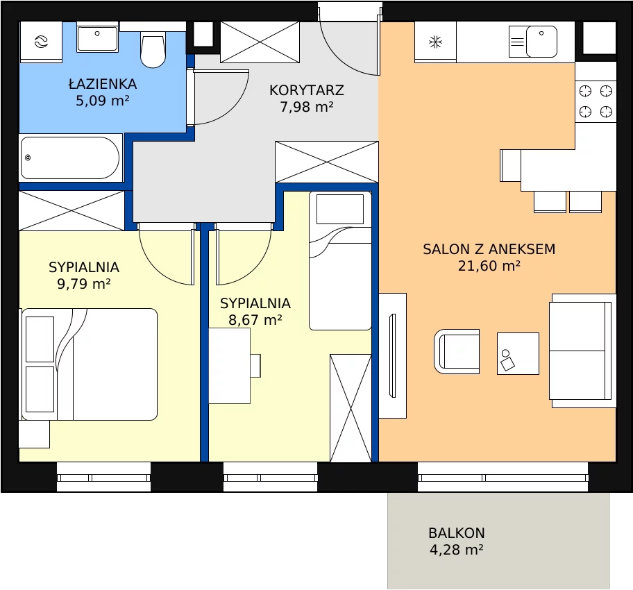 Zalety mieszkania 53.13 m², E47
