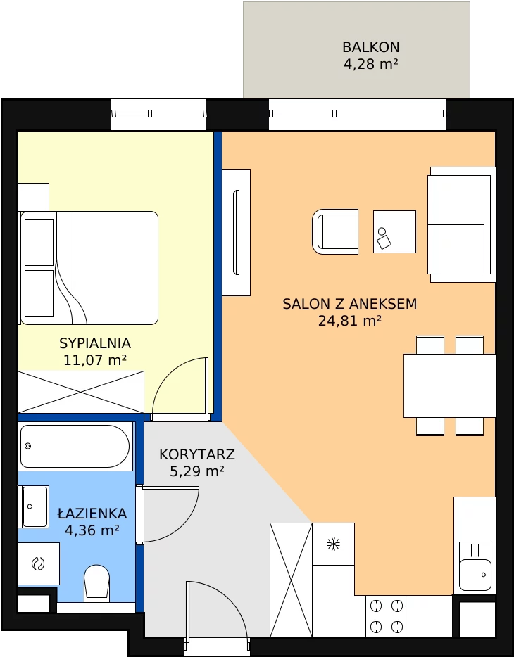 Zalety mieszkania 45.53 m², E40