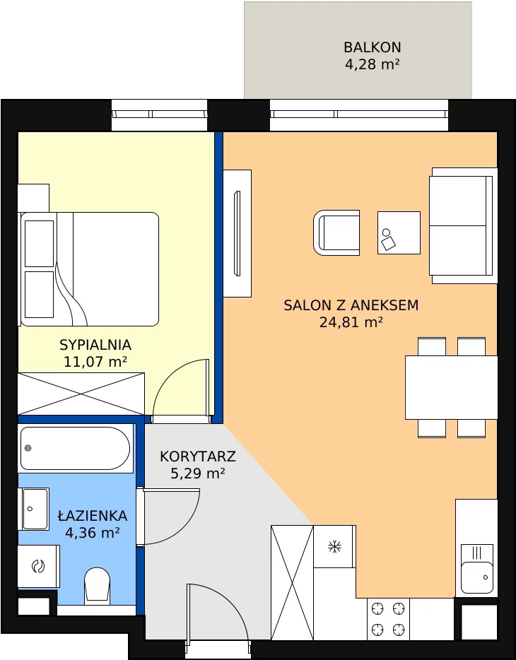 Zalety mieszkania 45.53 m², E28